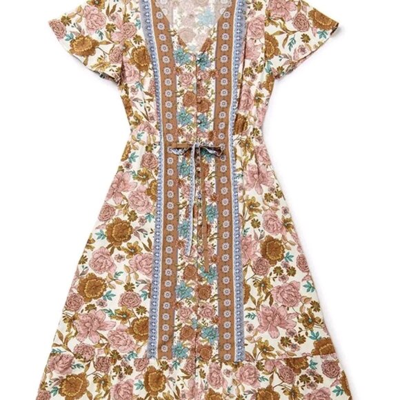 Matilda Jane Floral Front Button Ruffle Midi Dress Just For A Moment Small - Picture 2 of 14